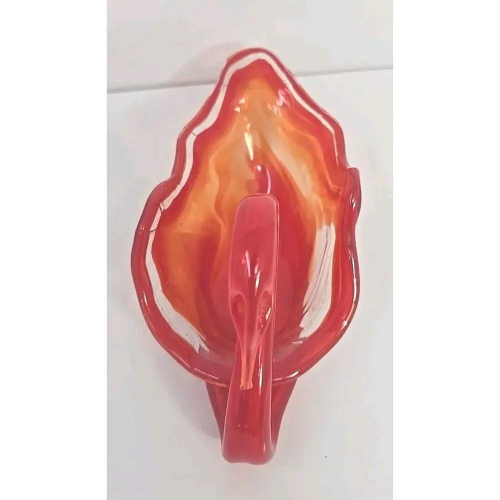 Vintage Large Glass Swan Candy Dish Orange Swirl Hand‎ Blown MSC1